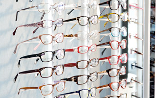 A wall of spectacle frames on display at Leo Eye Centre